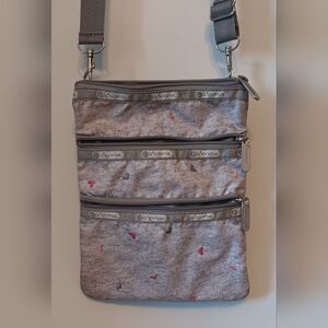 Lesportsac Gray Crossbody Messenger with Pink Heart Accents